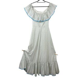 Vintage 70s Handmade Tiered Maxi‎ Dress Womens S Cottage Prairie Floral Ruffle